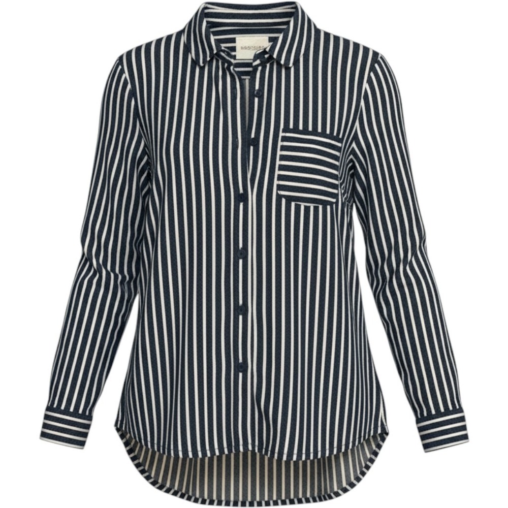 Naguagu Button Down Shirt Womens M Navy White Cotton Striped Peter Pan Collar